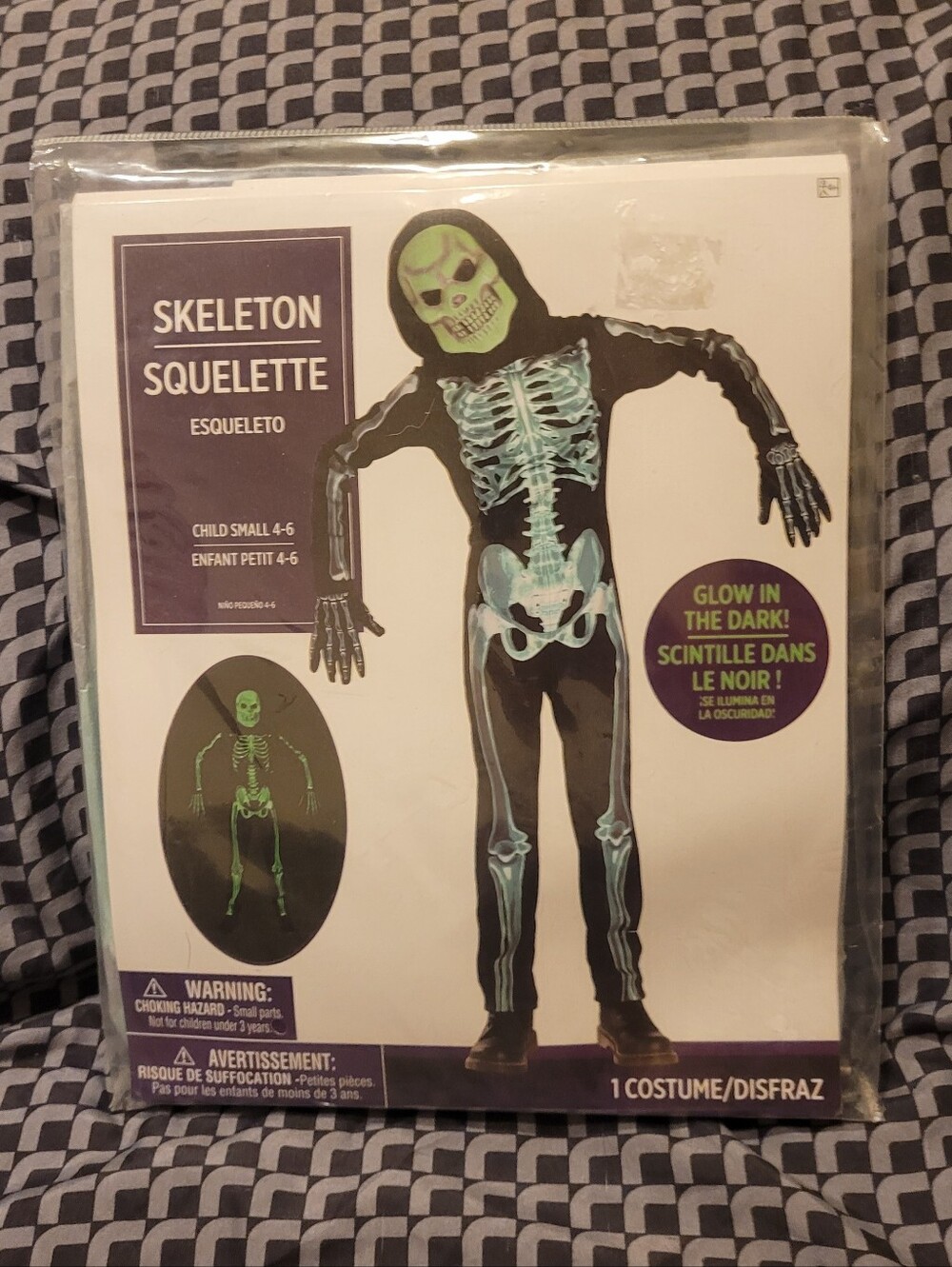 NEW Kid's Glow in the Dark Skeleton Halloween Costume Sz Small 4-6